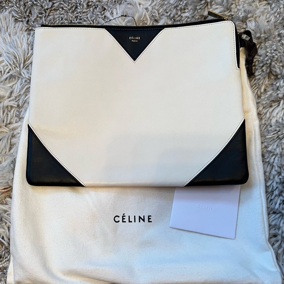 Celine Leather Clutch/iPad Case- White and Black - Picture 1 of 5